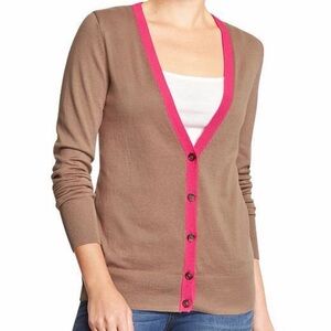 Old Navy Tan Cardigan with Pink Accents